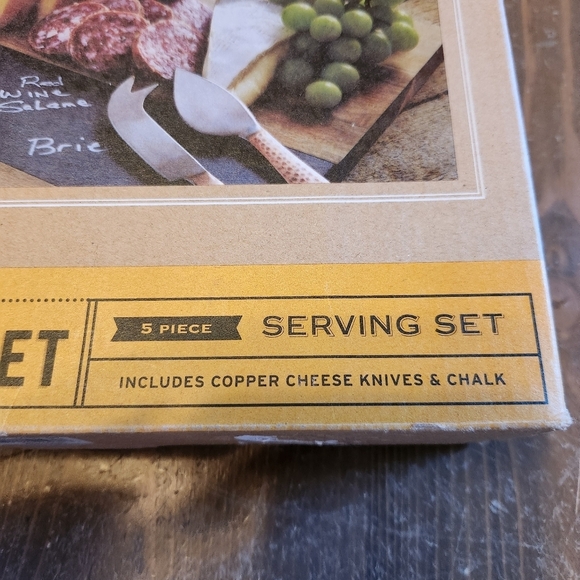 5pc. Refinery & Co Acacia Wood & Slate Cheese Board Set Hammered Copper Knives - Picture 6 of 12